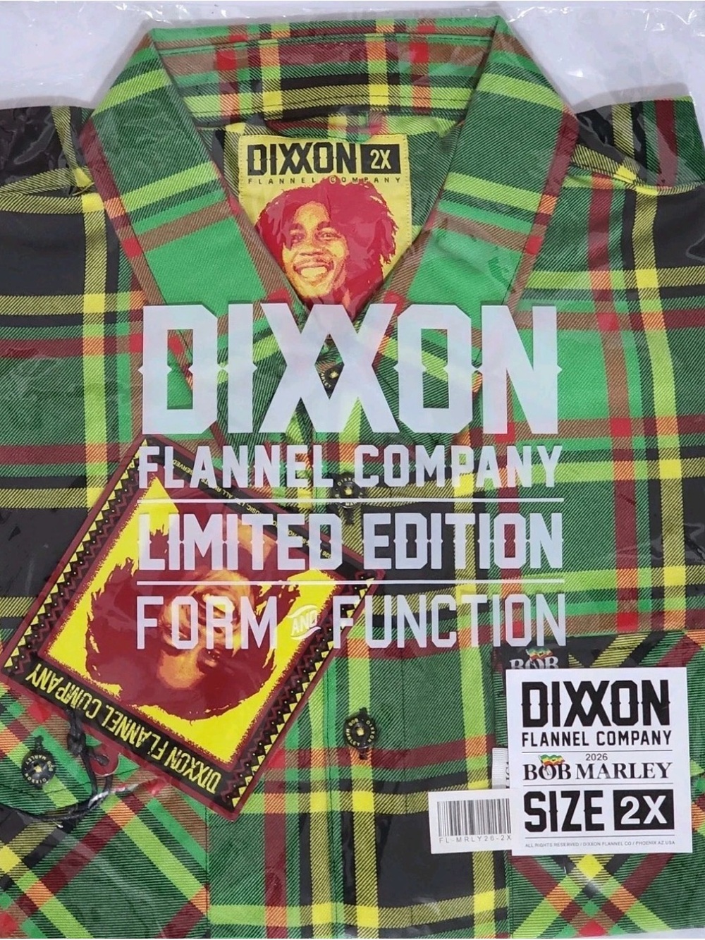 Dixxon Flannel Men’s Limited Edition BOB MARLEY FLANNEL. Men's 2XL - NWT